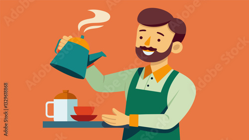 The pour is accompanied by a friendly smile and a nod of approval from the barista a small gesture that adds to the overall experience of drinking traditional Colombian coffee.. Vector illustration