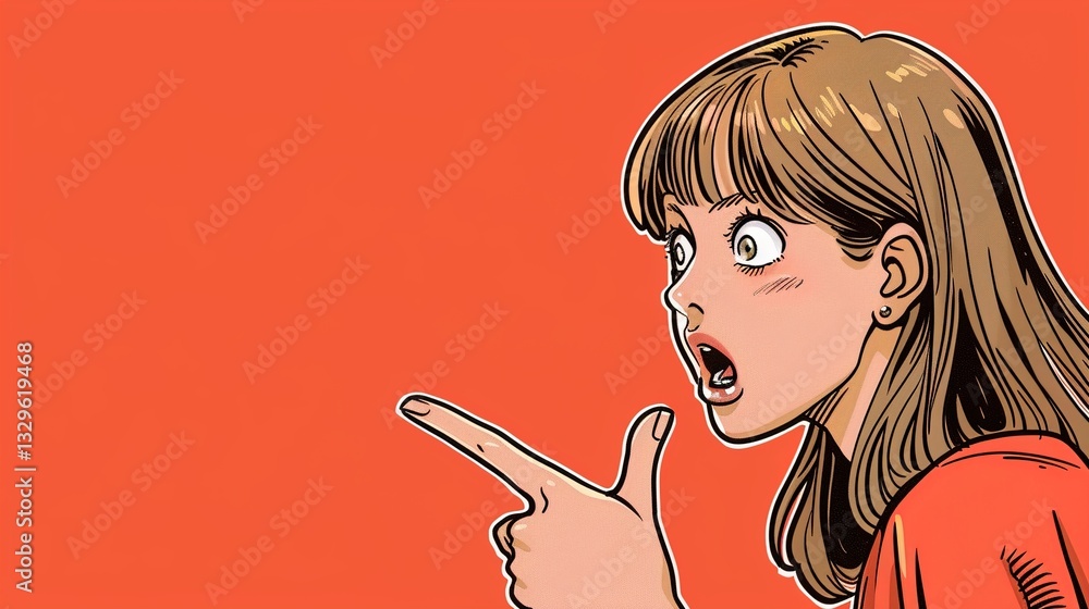 Profile of a shocked girl pointing to the side. Profile of a shocked girl pointing to the side.