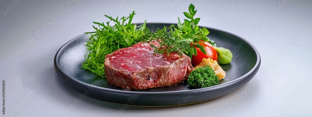 Fresh Raw Beef Steak Surrounded by Colorful Fresh Vegetables