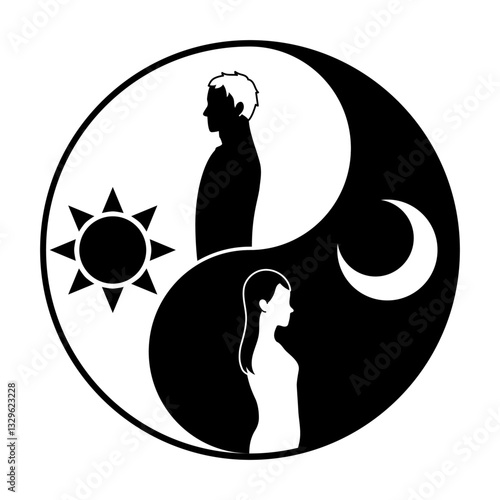 太陽と男、月と女が入った陰陽太極図のイラスト