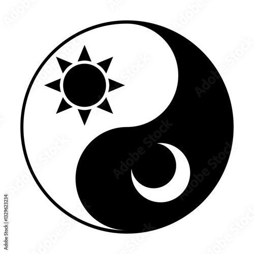 太陽と月が入ったシンプルな陰陽太極図のイラスト