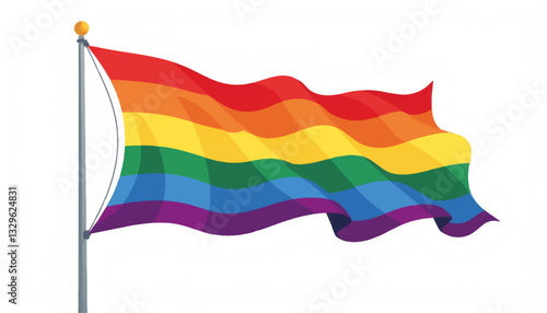 Vibrant rainbow flag waving in the wind, symbol of pride