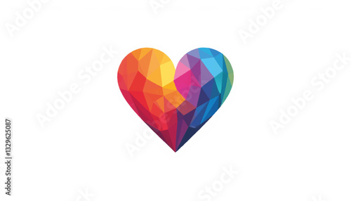 Geometric heart shape filled with rainbow colors, vibrant symbolism