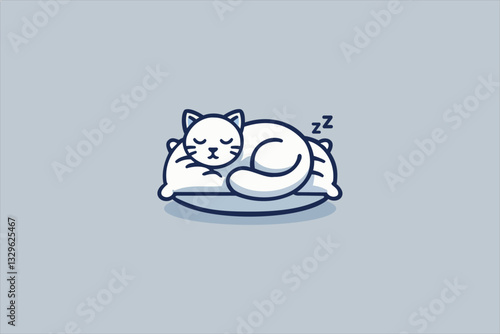 Illustration Cute cat sleeping on pillows. Cute cat lying on soft cozy pillow. Vector illustration.
