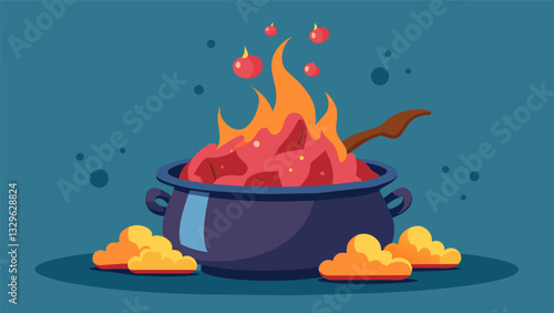 The earthy scent of the pibil meat permeates the air as it slowly cooks making mouths water and stomachs growl.. Vector illustration