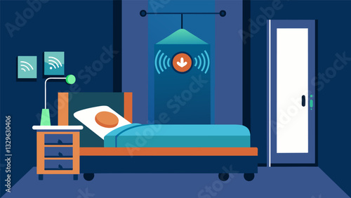 A bedroom with a remotecontrolled adjustable bed and motionsensor lighting for ease of getting in and out of bed.. Vector illustration