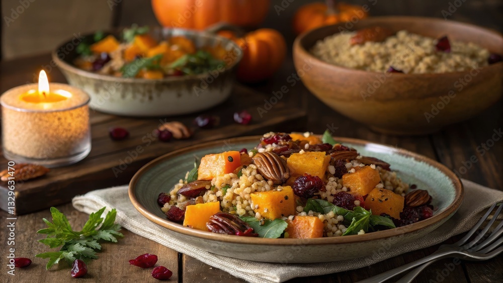 Rustic Autumn Salad Arrangement on Wooden Table Rustic Autumn Salad Arrangement on Wooden Table