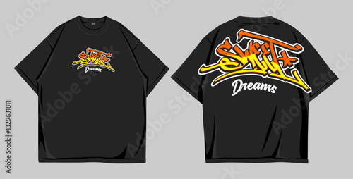 Design t shirt mockup oversize street wear black front and back. sweet dreams