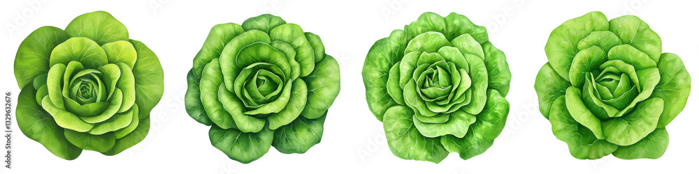 Fototapeta premium Four Varieties of Fresh Green Lettuce for Culinary Use and Decoration