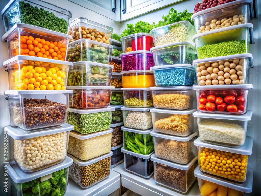 Obraz premium Macro Photography: Refrigerator Seeds - Plastic Containers, Close-up Seed Storage, Organized Pantry, Kitchen Organization, Seed Collection