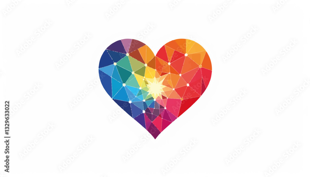 Geometric heart filled with rainbow colors on white background, love symbol Geometric heart filled with rainbow colors on white background, love symbol