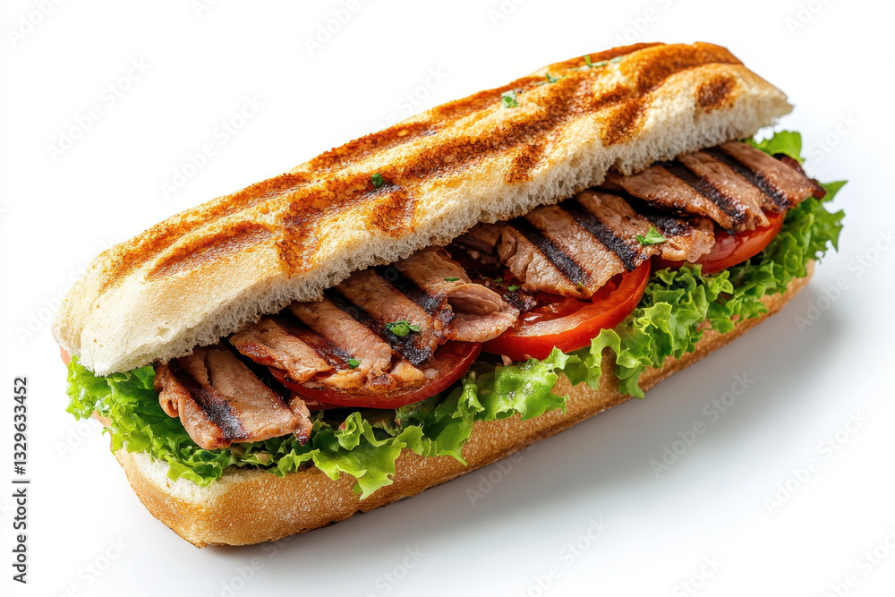Delicious sandwich with meat and lettuce, perfectly layered, ready to be enjoyed. Delicious sandwich with meat and lettuce, perfectly layered, ready to be enjoyed.