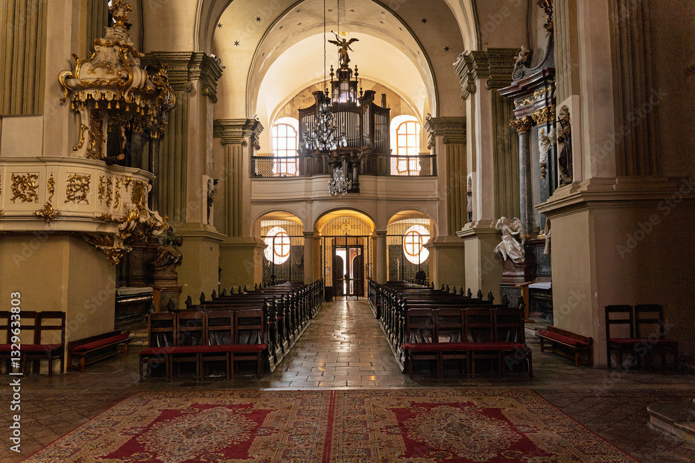 Fototapeta premium The interior of The Franciscan Church, the oldest existing religious building in the Old Town of the city. Bratislava, Slovakia