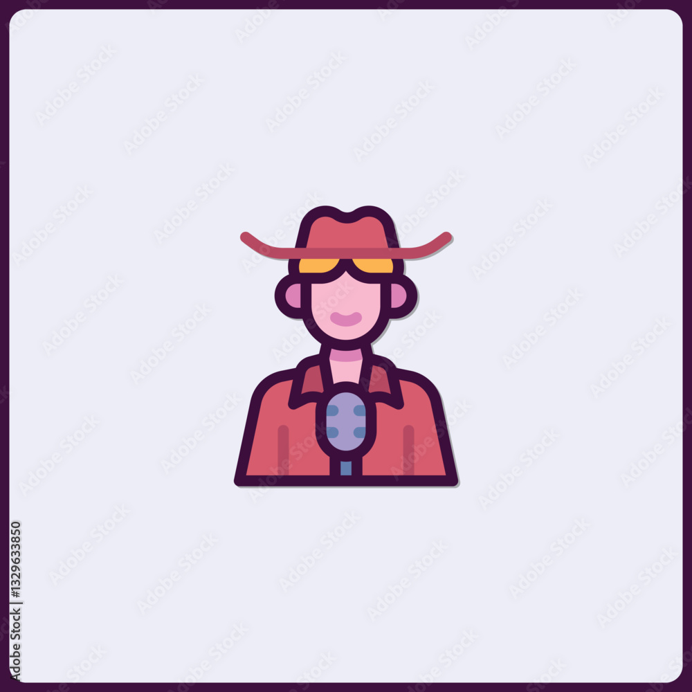 Stylized Icon of a Journalist or Interviewer in Western Style Outfit