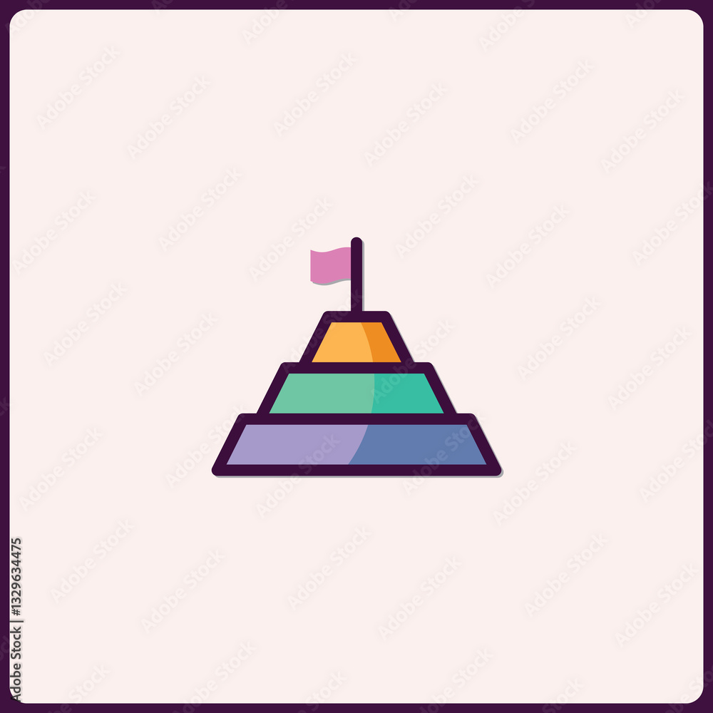 Layered hierarchy icon with flag indicating success and achievement Layered hierarchy icon with flag indicating success and achievement