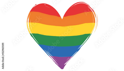Symmetrical pride heart illustration in vibrant rainbow colors, inclusivity