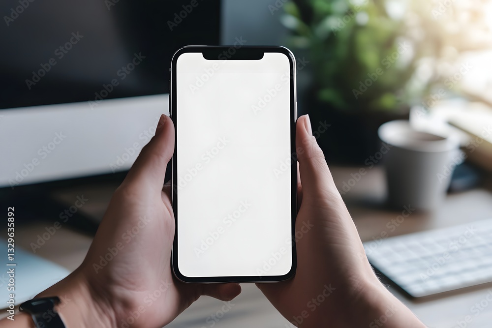 Hands holding smartphone, blank screen Hands holding smartphone, blank screen