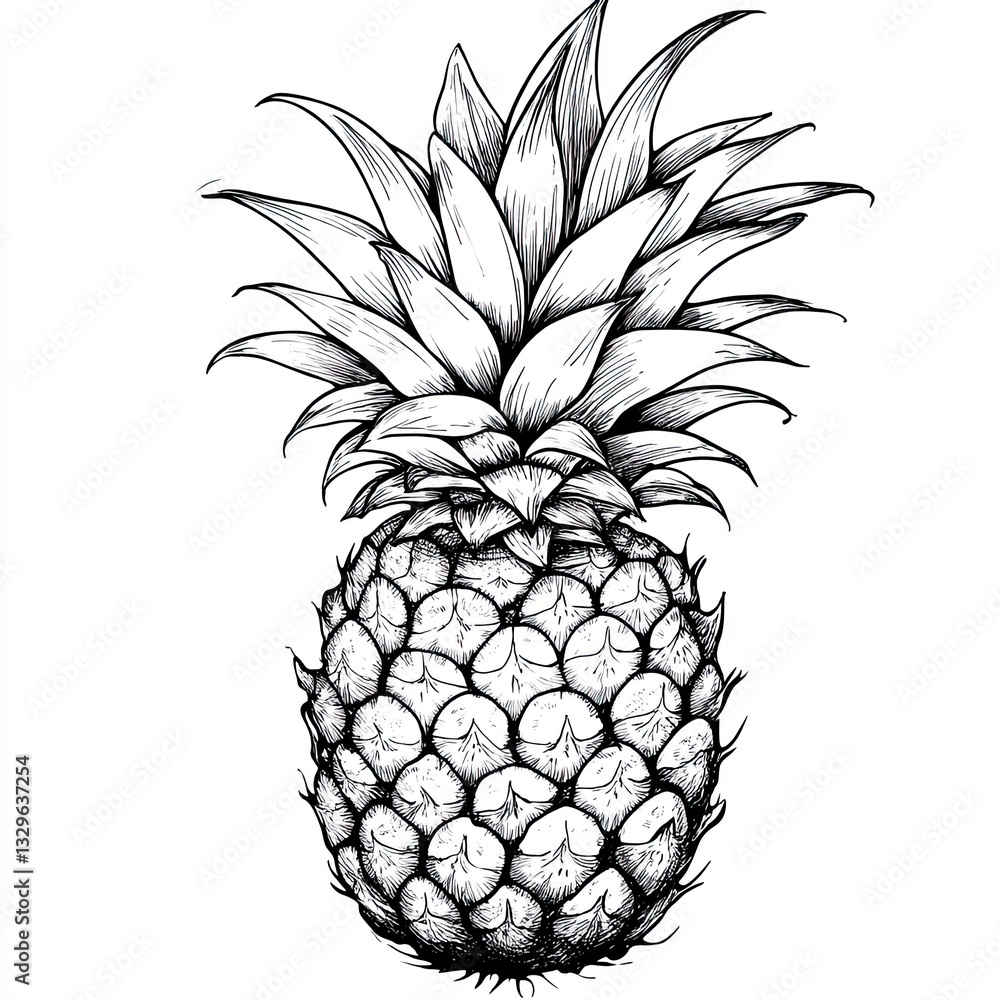 Obraz premium Hand-drawn illustration of a pineapple, showcasing its unique texture and detail.