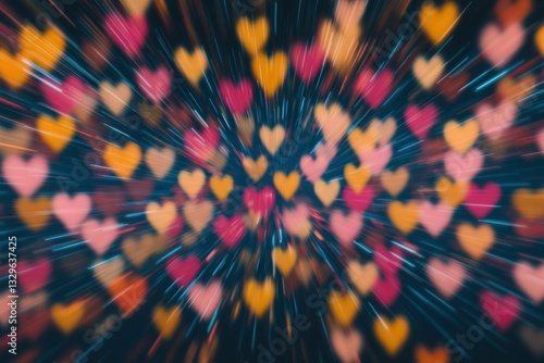 Colorful heart shapes with a zoom effect, creating a vibrant and dynamic background perfect for themes of love and affection