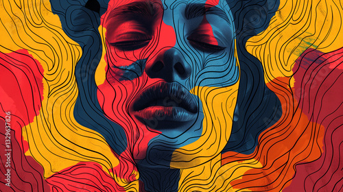 Super impose abstract colorful poster of a person