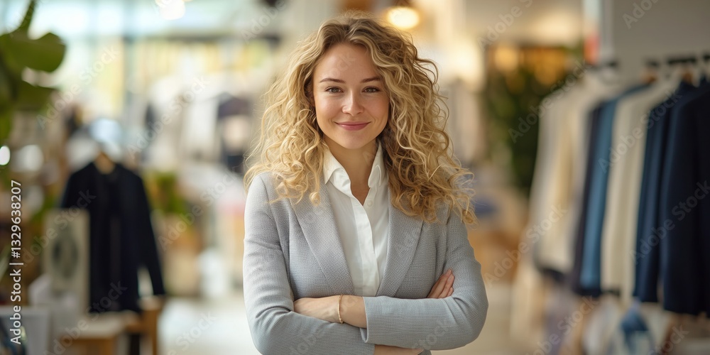 a friendly and attractive saleswoman in a clothing store and boutique
