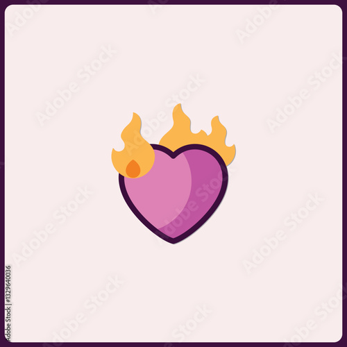 Burning Heart Icon, Passionate Love Symbol with Flaming Fire Effects Graphic
