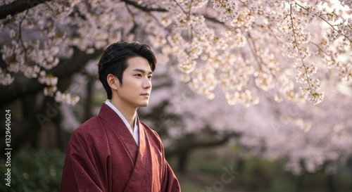 A Japanese man wearing charming traditional Japanese clothes