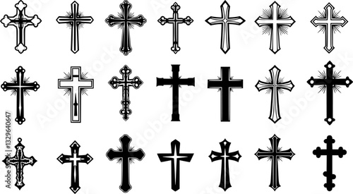 Cross set vector Illustrations on white background. Christian cross collection. Cross silhouette. Christian symbol.
