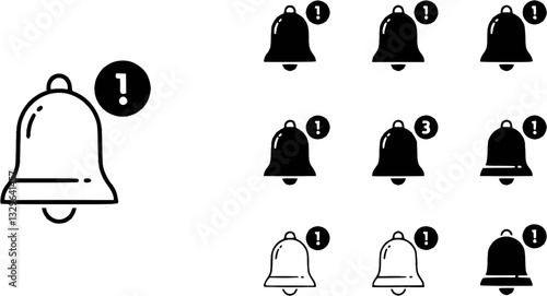 Notification bell icon. Alarm symbol. Notice message. Set of ringing bells with new notification. Vector illustration.
