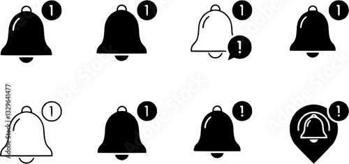 Notification bell icon. Alarm symbol. Notice message. Set of ringing bells with new notification. Vector illustration.
