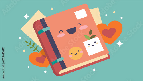 A weathered notebook filled with happy memories serving as a source of comfort and positivity during tough times.. Vector illustration