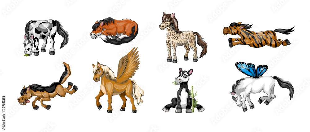 Obraz premium Set of funny horses stickers for calendars