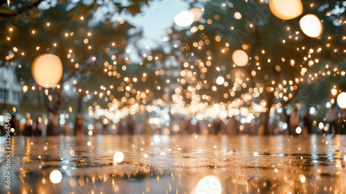 Defocused city street lights creating abstract festive background