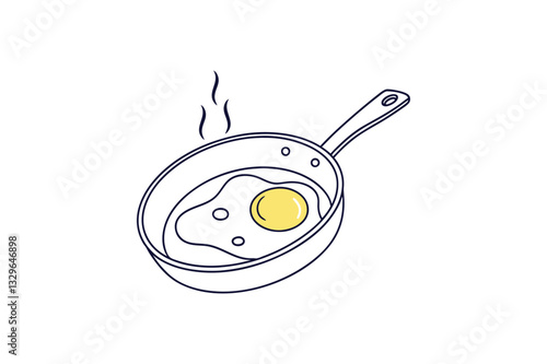 frying pan with a single handle with an egg line art vector illustration