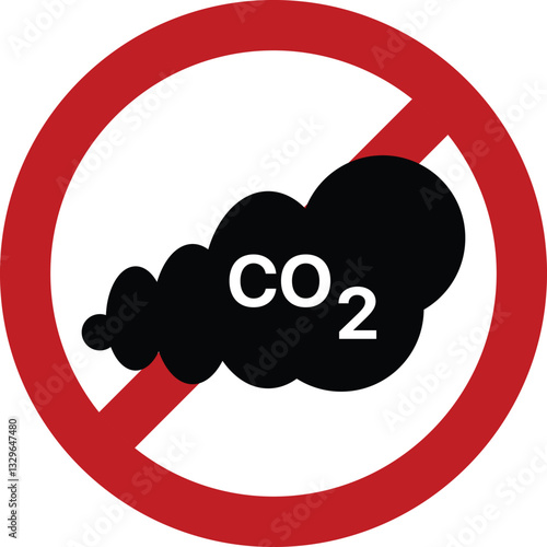 No co2 prohibition sign. Zero carbon dioxide emissions. Ecology environment improvement concept. Vector illustration