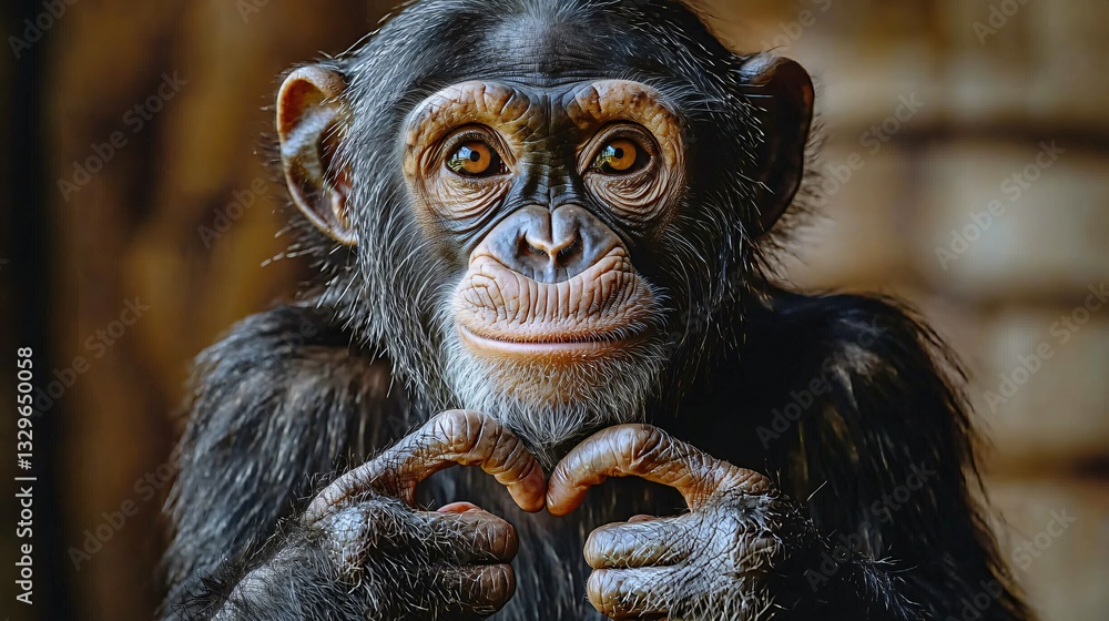 Chimpanzee Making Heart Shape with Hands Chimpanzee Making Heart Shape with Hands