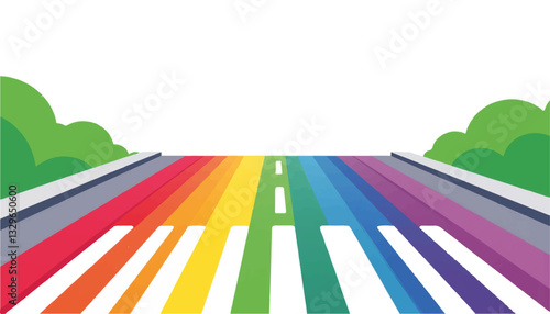 Colorful rainbow crosswalk design with vibrant stripes, inclusivity