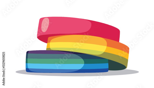 Set of three rainbow pride wristbands stacked, symbolizing diversity