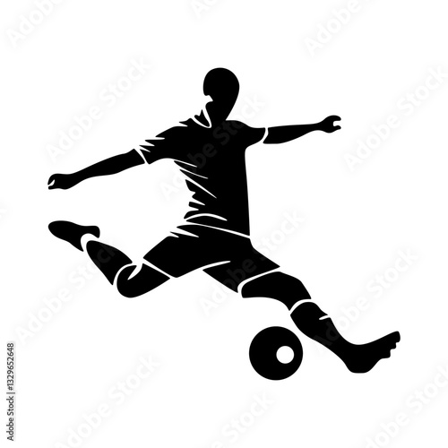 Soccer player running with ball, footballer isolated vector silhouette, football player
