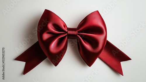 Elegant red satin bow with a symmetrical shape, contrasting against a bright white backdrop.