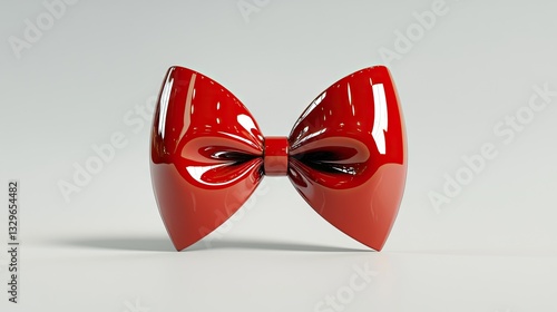Glossy red bow with delicate folds, standing out against a simple white setting.
