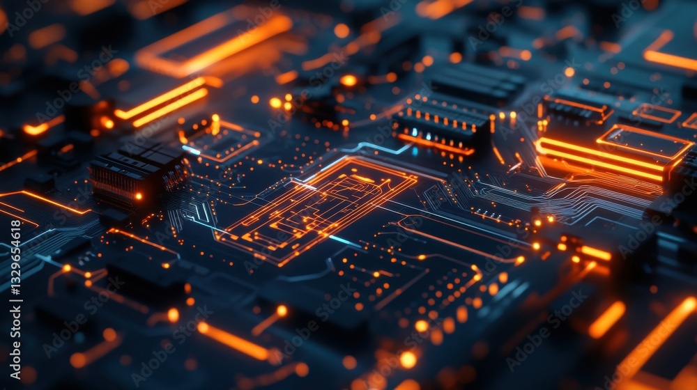 Futuristic Digital Circuit Board with Glowing Quantum Futuristic Digital Circuit Board with Glowing Quantum