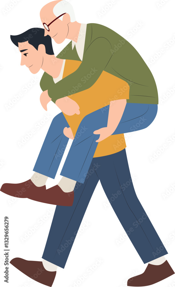 Son Piggybacking Elderly Father Son Piggybacking Elderly Father