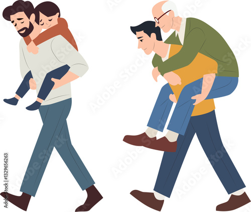 Fathers Sons Piggyback Walk