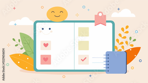 A simple and minimalistic happiness planner with space to reflect on daily happiness and set goals for future positivity.. Vector illustration