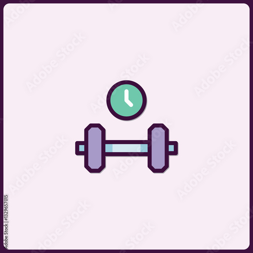 Fitness timing icon displaying dumbbell and clock, for gym and workout concept