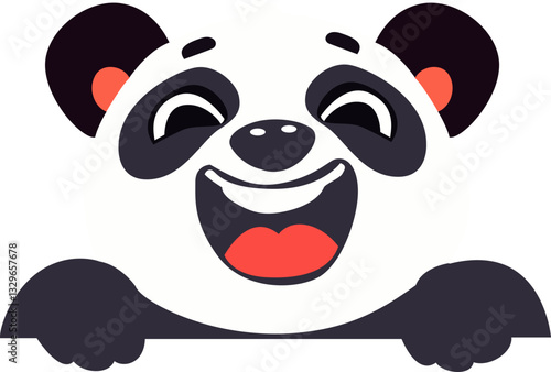 Happy Panda Peeking Cartoon