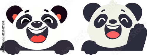Two Happy Pandas Cartoon