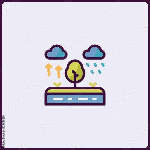 Stylized representation of water cycle illustrating evaporation and precipitation