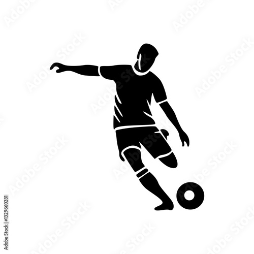 Soccer player running with ball, footballer isolated vector silhouette, football player